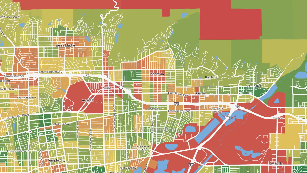 Monrovia, CA Map of Robbery Rates