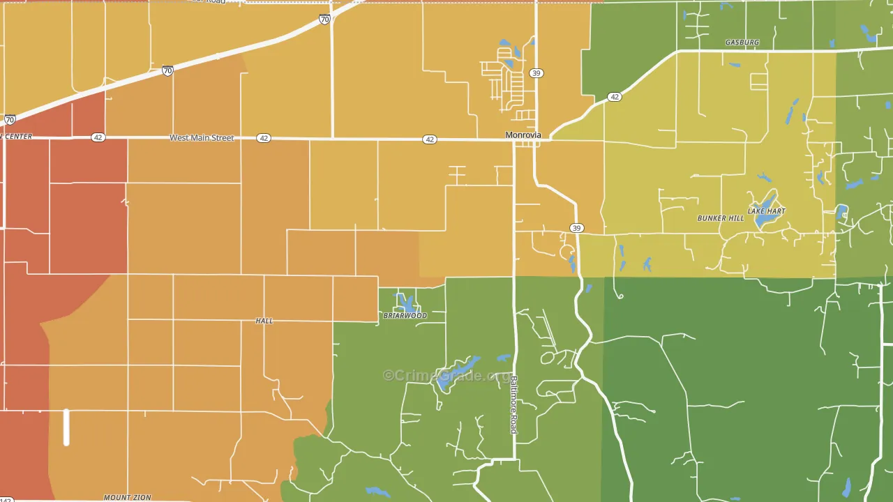 Monrovia, IN Map of Robbery Rates