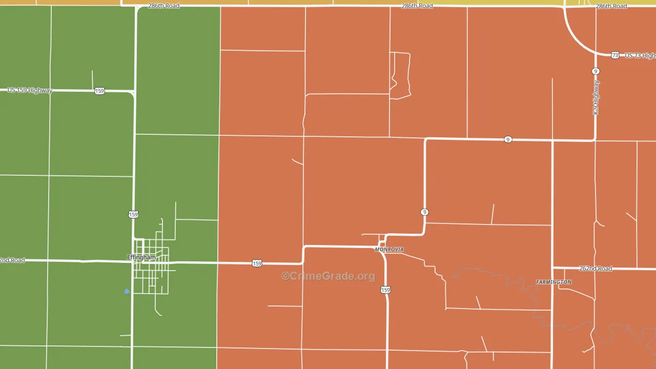 Monrovia, KS Map of Robbery Rates