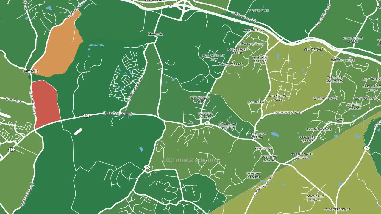 Monrovia, MD Map of Robbery Rates