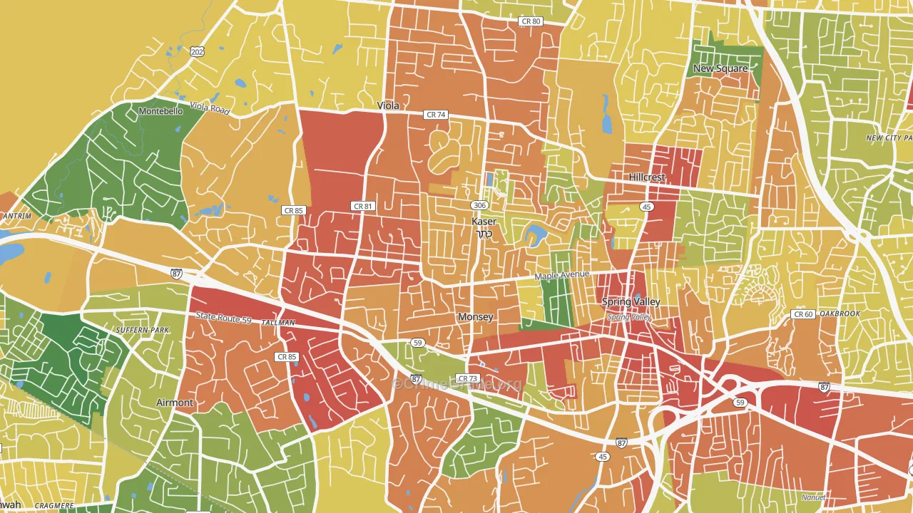 Monsey, NY Map of Robbery Rates
