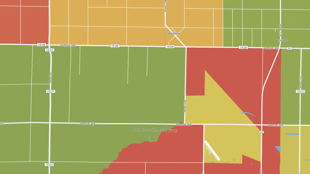 Monson, CA Map of Robbery Rates