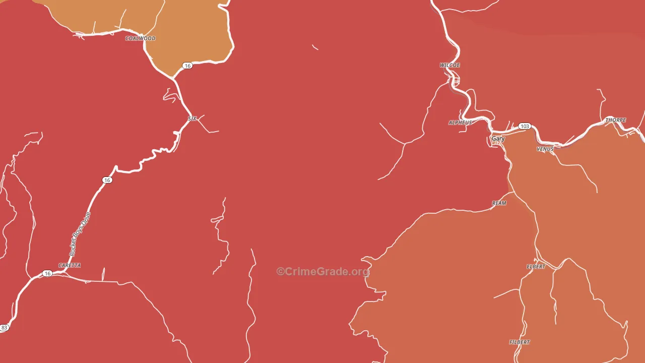 Monson, WV Map of Robbery Rates