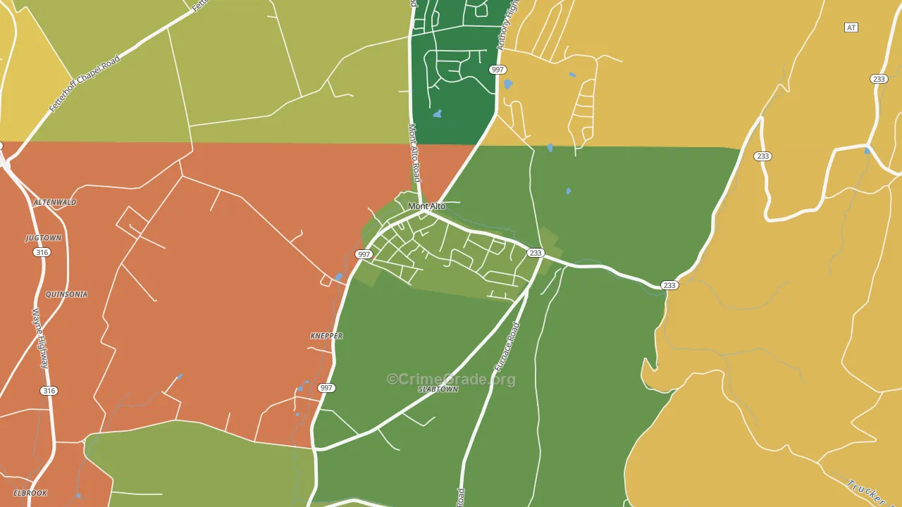 Mont Alto, PA Map of Robbery Rates