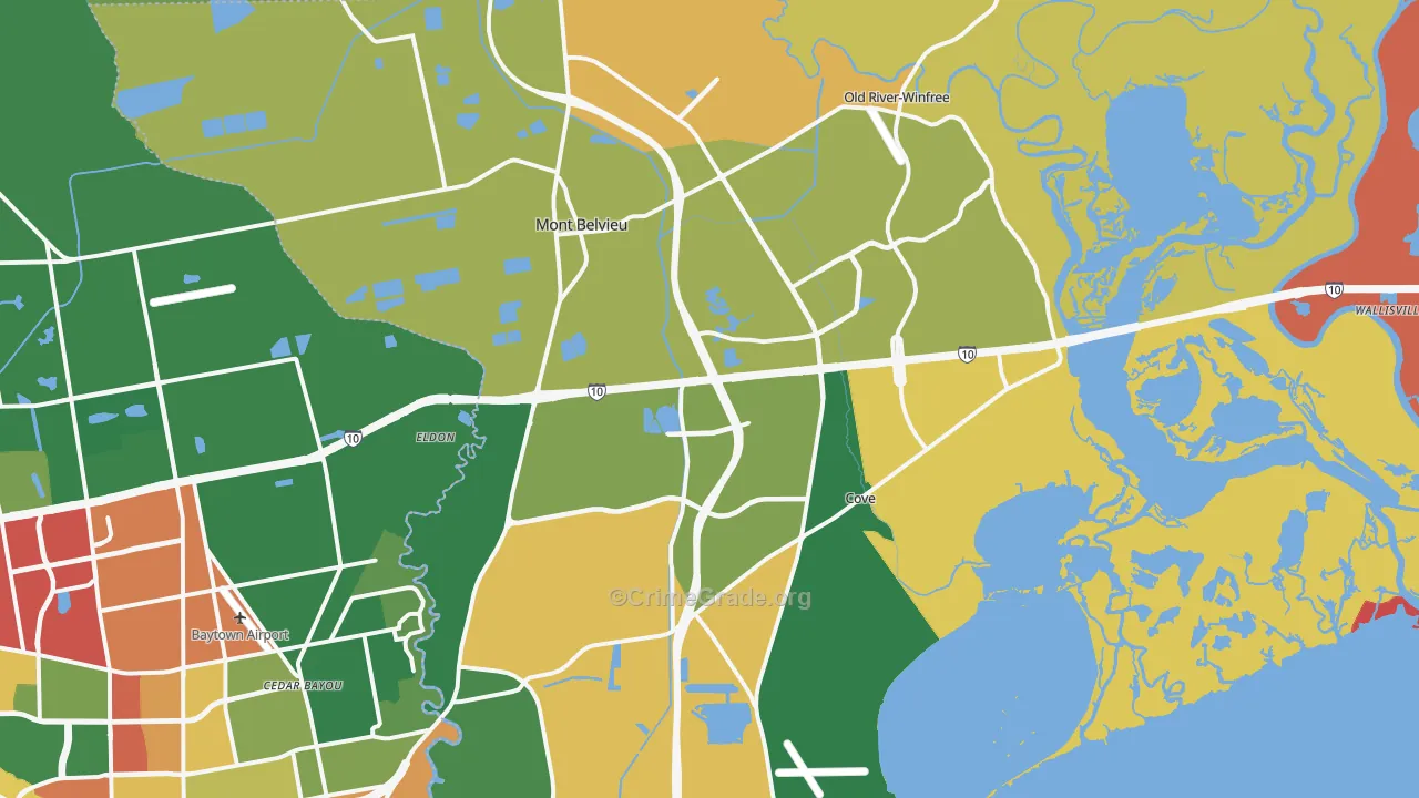 Mont Belvieu, TX Map of Robbery Rates