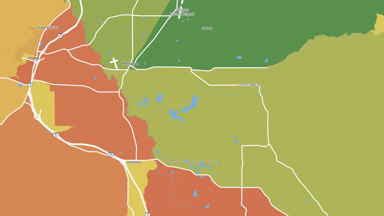 Montague, CA Map of Robbery Rates