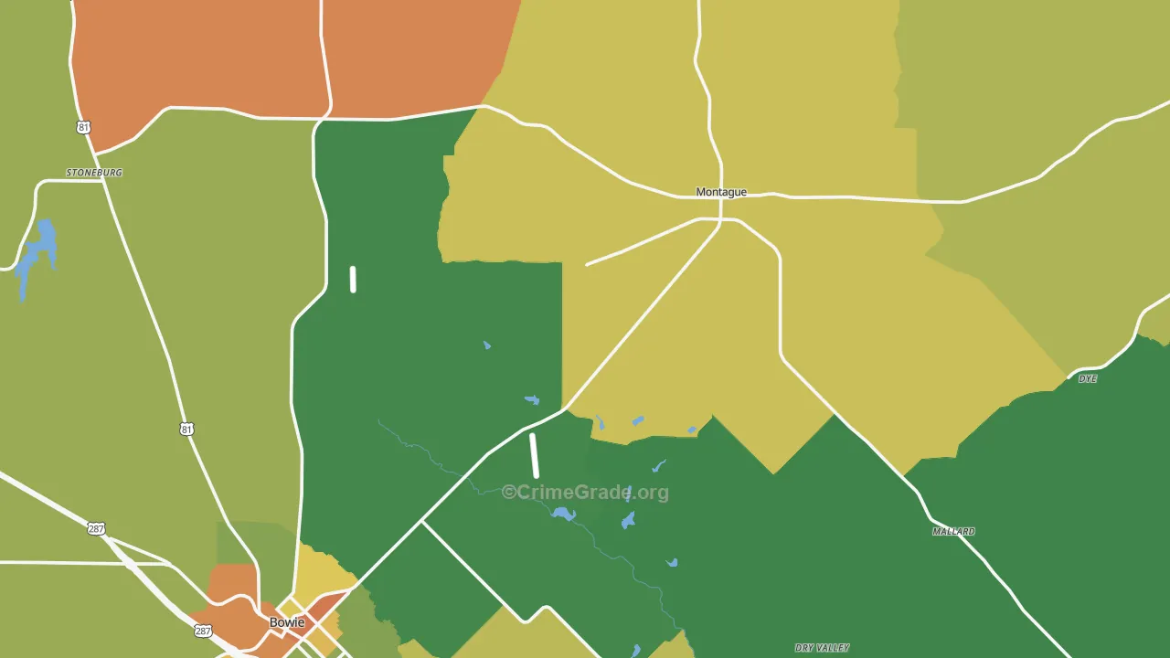 Montague County, TX Map of Robbery Rates