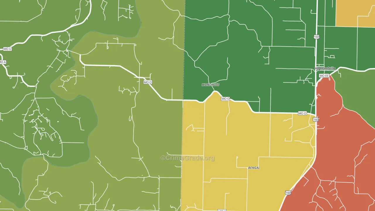 Montague, MO Map of Robbery Rates