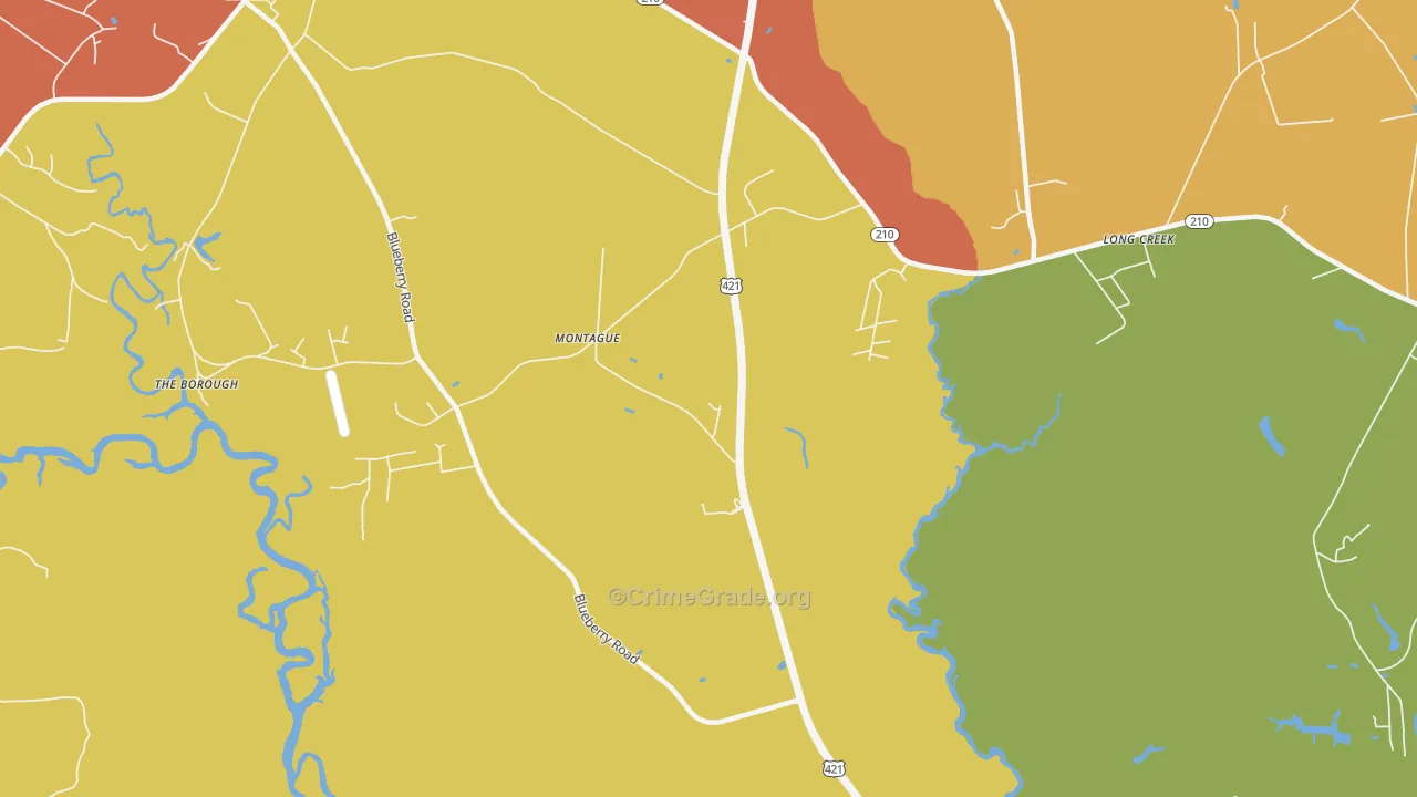 Montague, NC Map of Robbery Rates