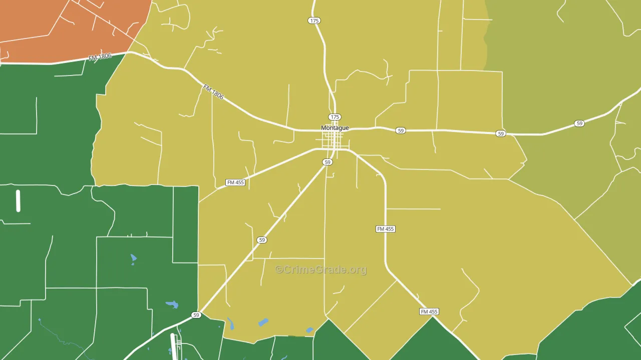 Montague, TX Map of Robbery Rates