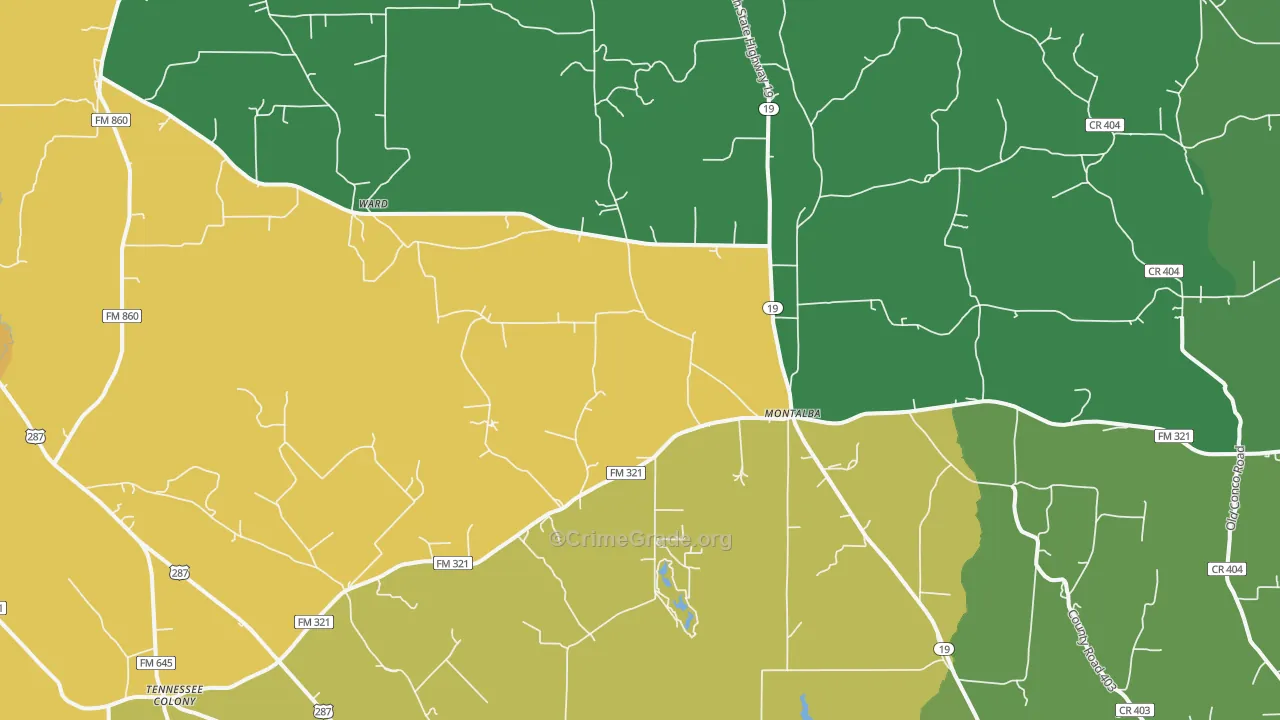 Montalba, TX Map of Robbery Rates