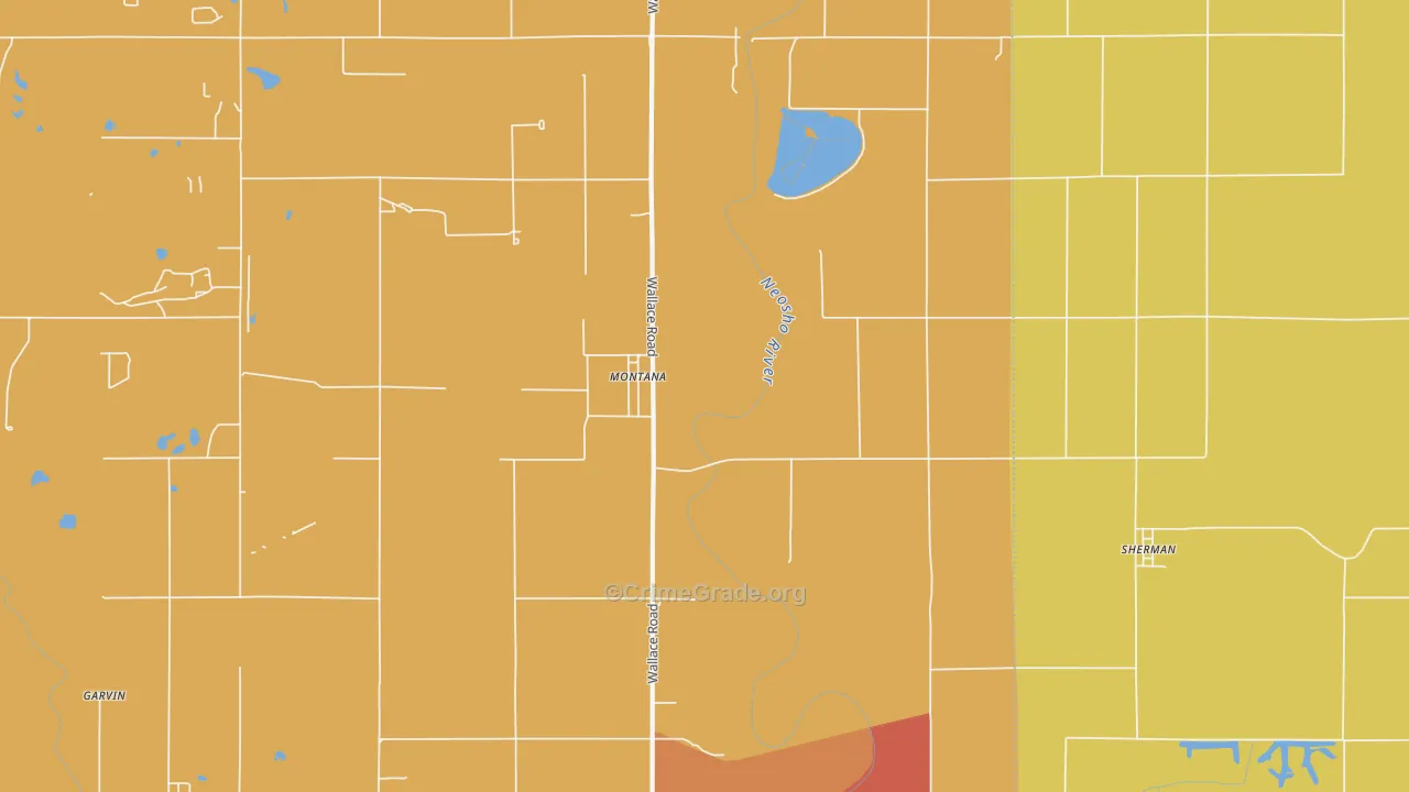 Montana, KS Map of Robbery Rates