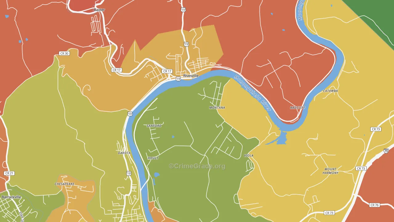 Montana Mines, WV Map of Robbery Rates