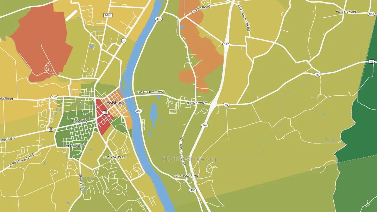 Montandon, PA Map of Robbery Rates