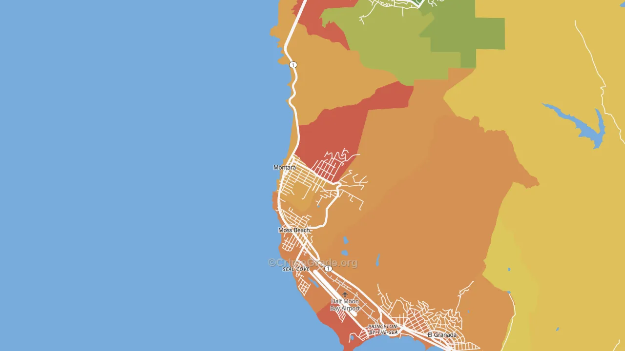 Montara, CA Map of Robbery Rates