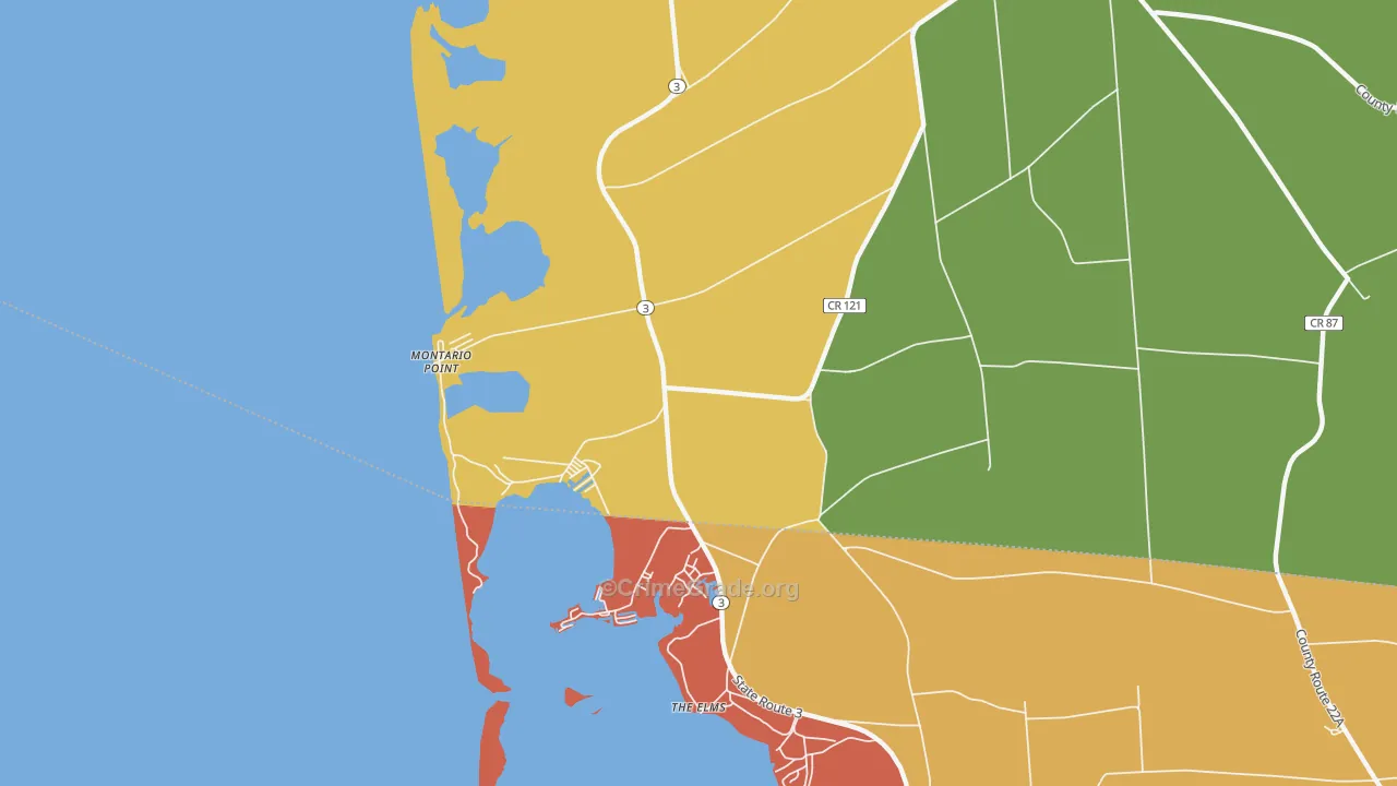 Montario Point, NY Map of Robbery Rates