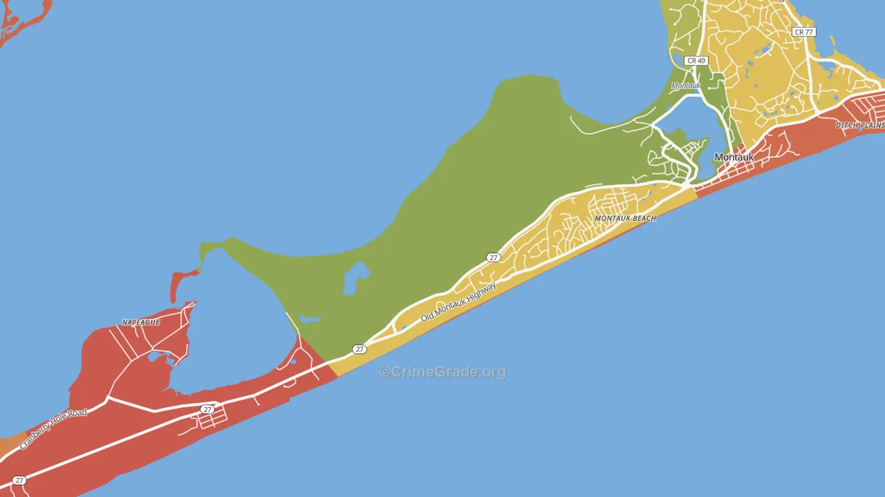 Montauk Beach, NY Map of Robbery Rates