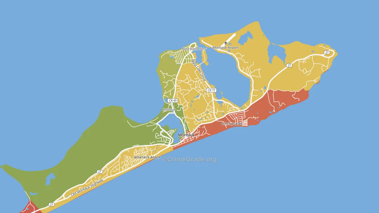 Montauk, NY Map of Robbery Rates