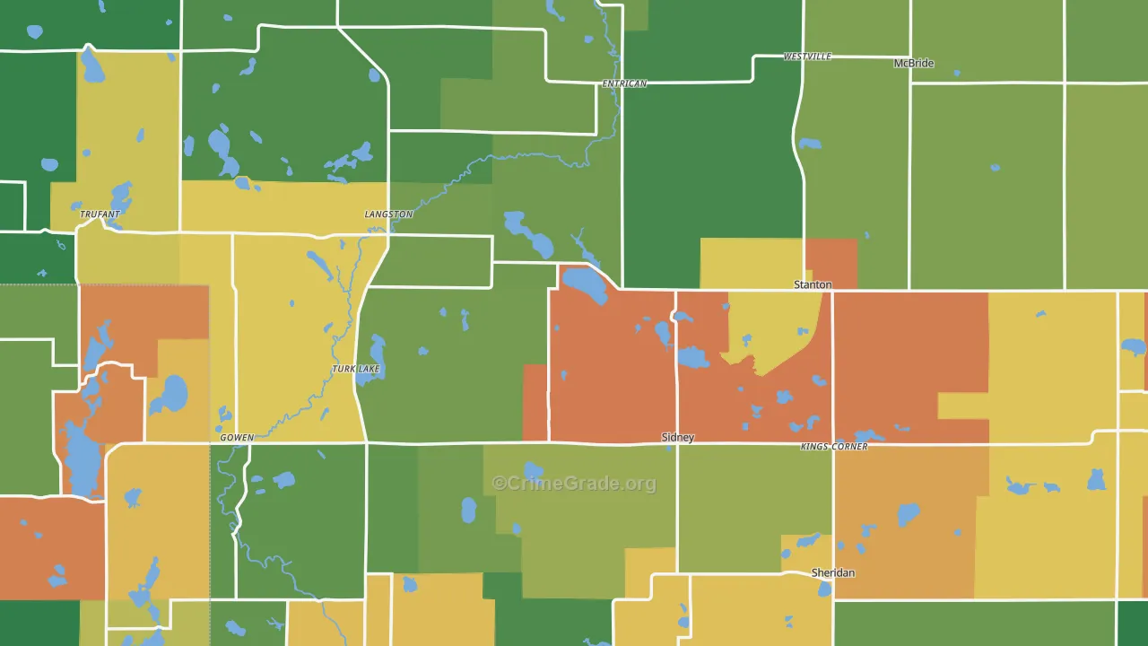 Montcalm County, MI Map of Robbery Rates