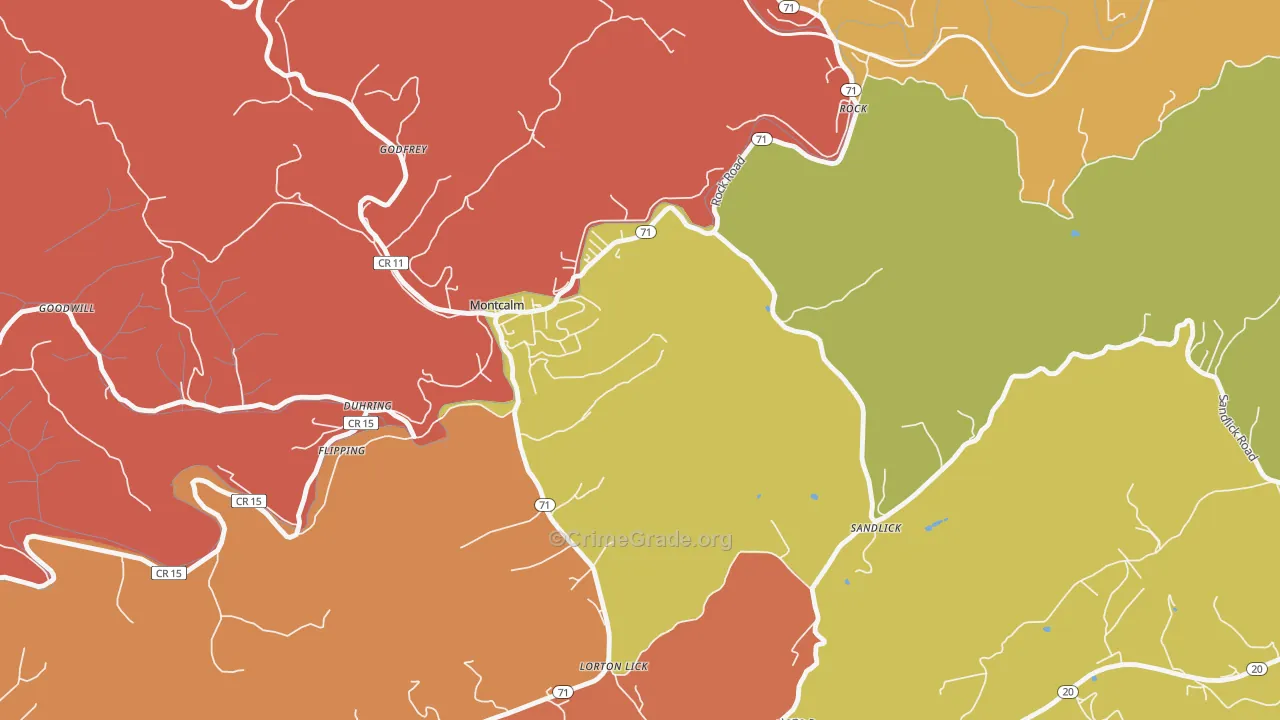 Montcalm, WV Map of Robbery Rates