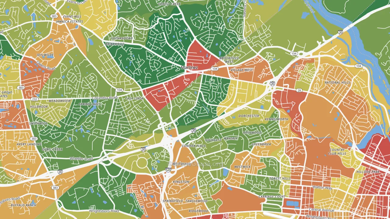 Montclair, Augusta, GA Map of Robbery Rates