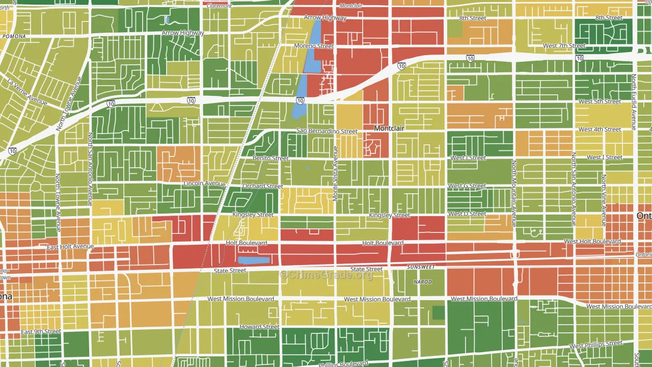 Montclair, CA Map of Robbery Rates
