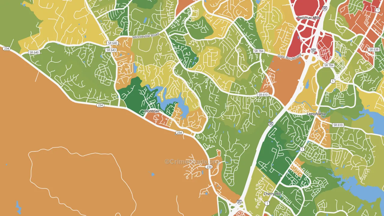Montclair, VA Map of Robbery Rates