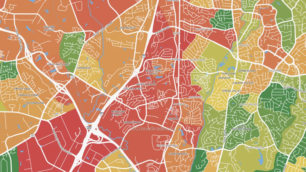 Montclaire South, Charlotte, NC Map of Robbery Rates