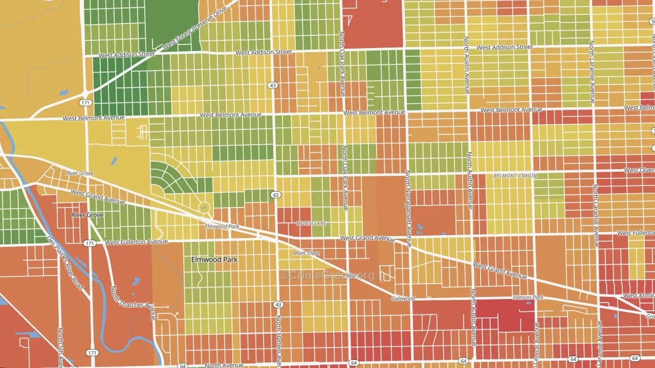 Montclare, Elmwood Park, IL Map of Robbery Rates