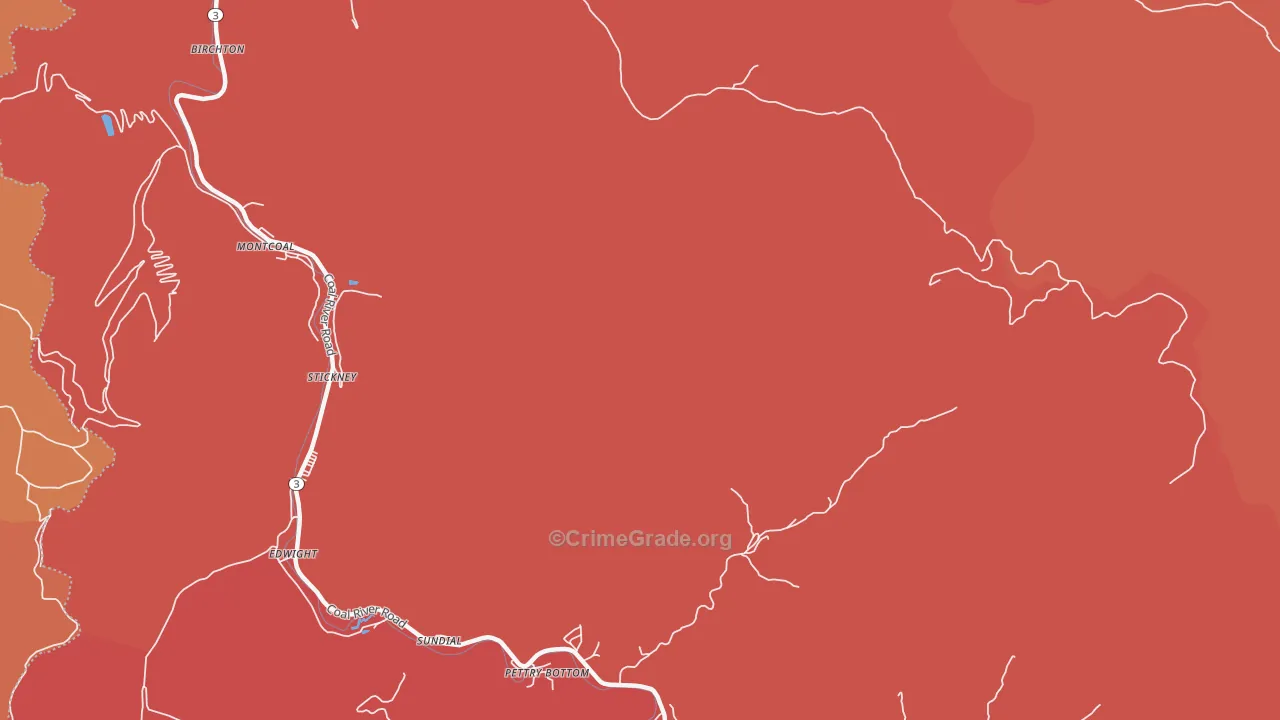Montcoal, WV Map of Robbery Rates