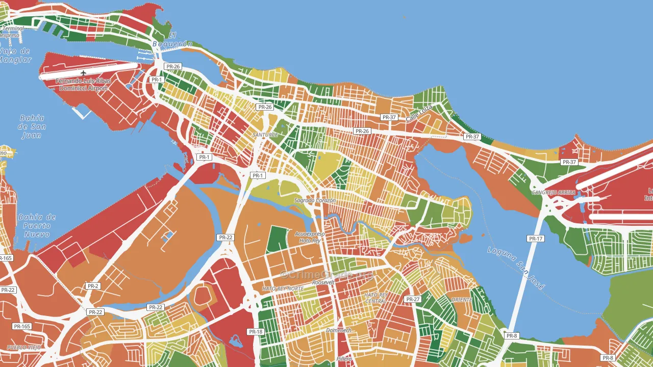 Monte Flores, San Juan, PR Map of Robbery Rates