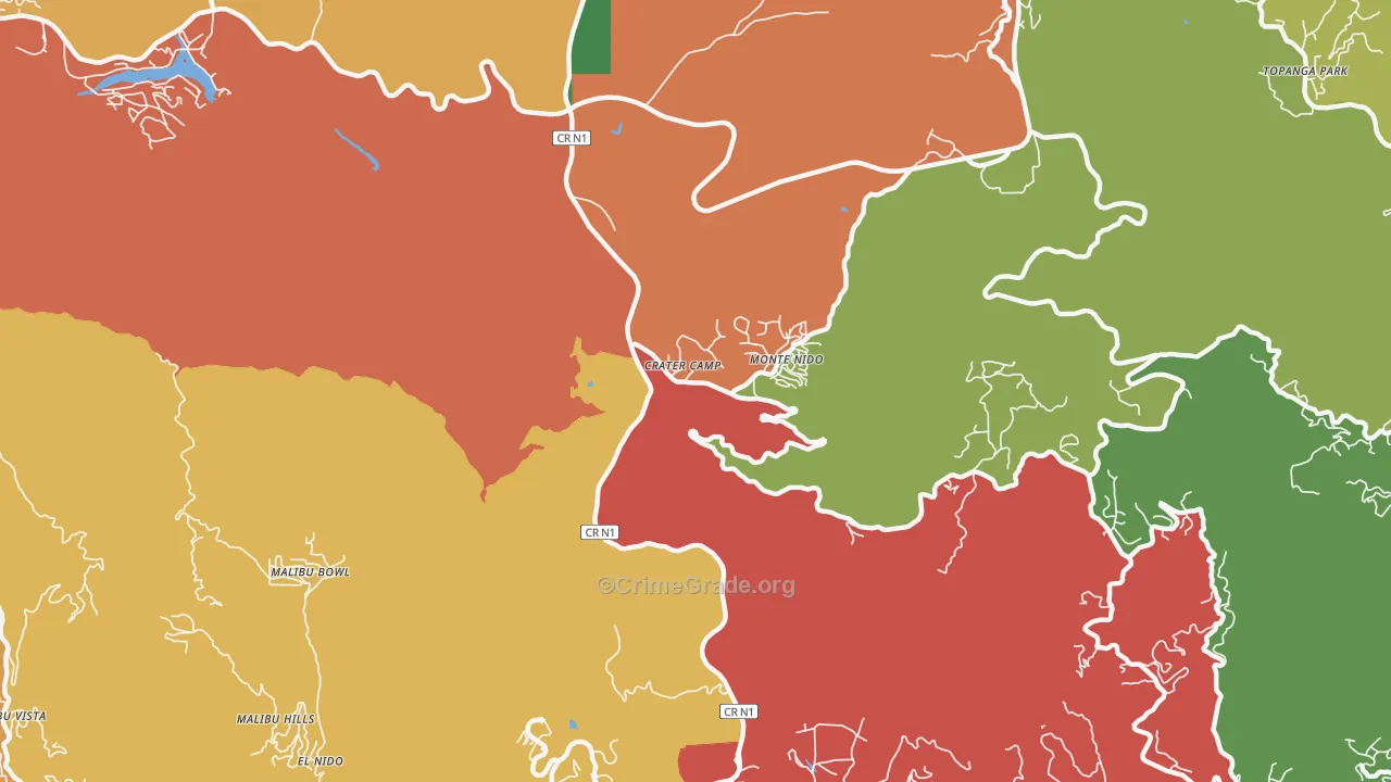 Monte Nido, CA Map of Robbery Rates