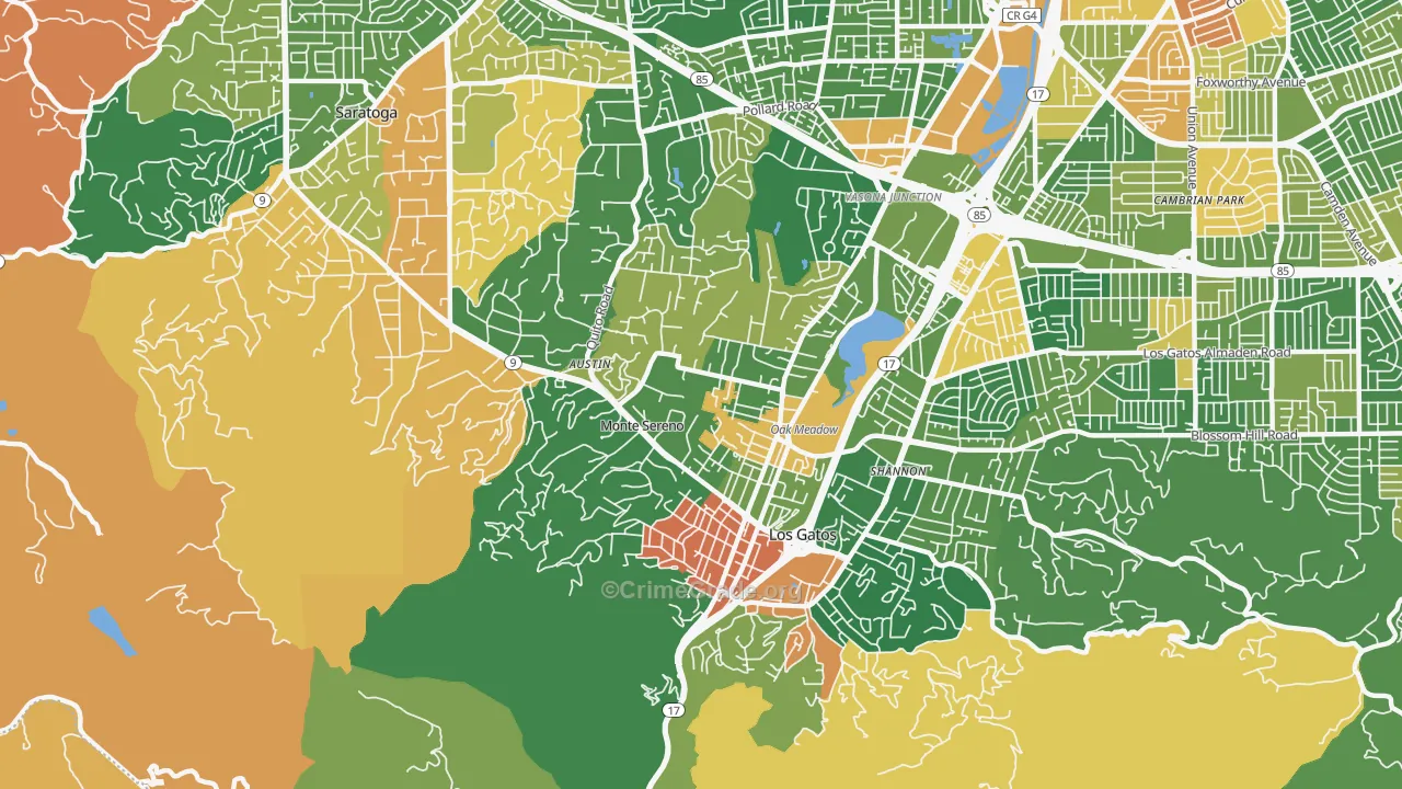 Monte Sereno, CA Map of Robbery Rates