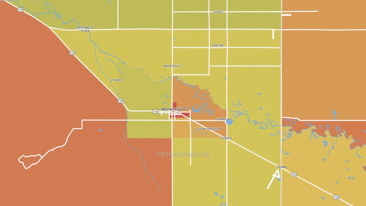 Monte Vista, CO Map of Robbery Rates