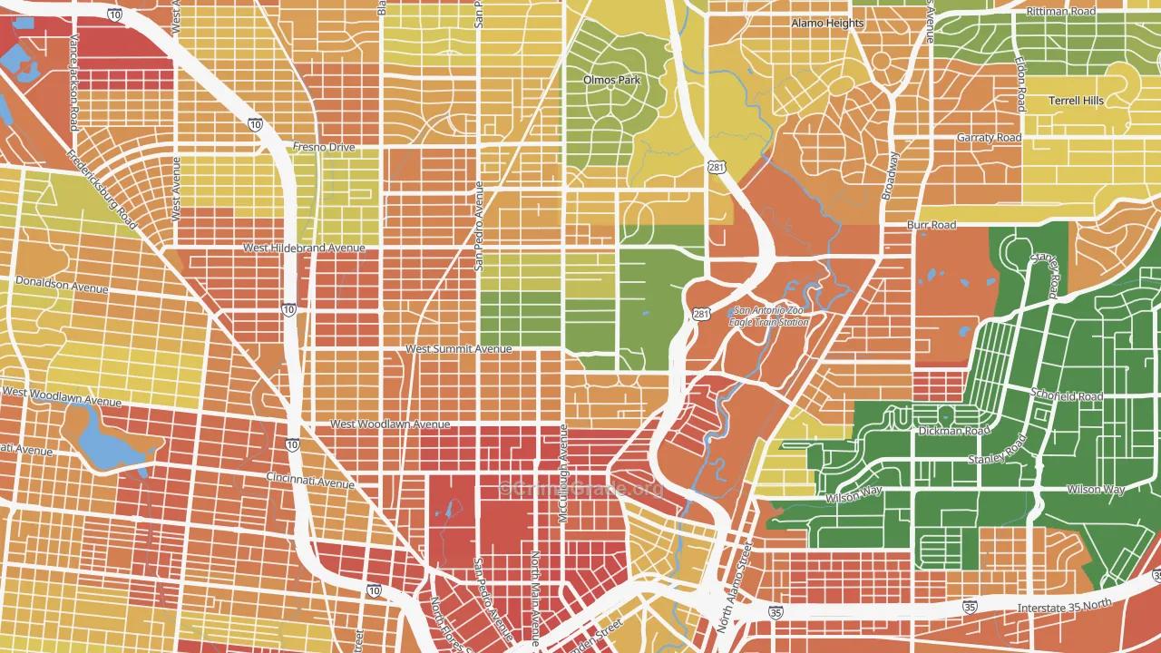 Monte Vista, San Antonio, TX Map of Robbery Rates