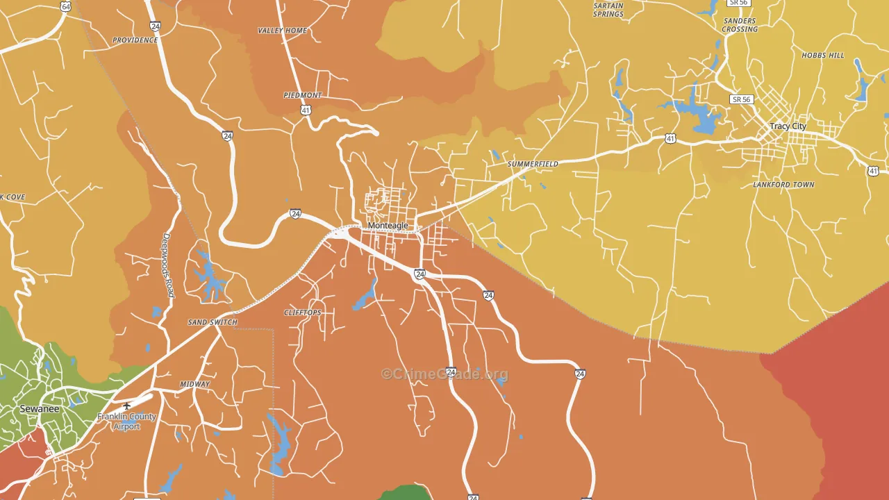 Monteagle, TN Map of Robbery Rates