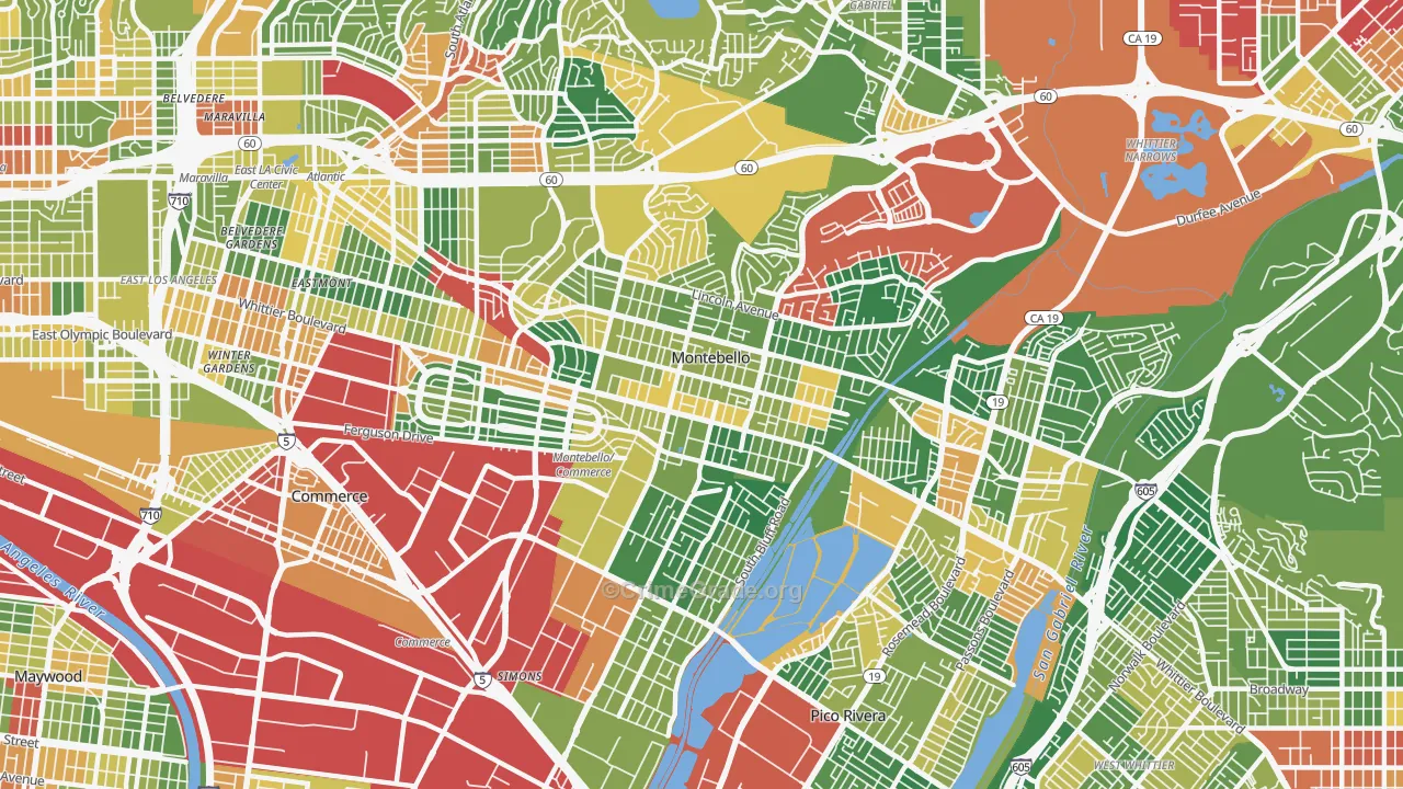 Montebello, CA Map of Robbery Rates