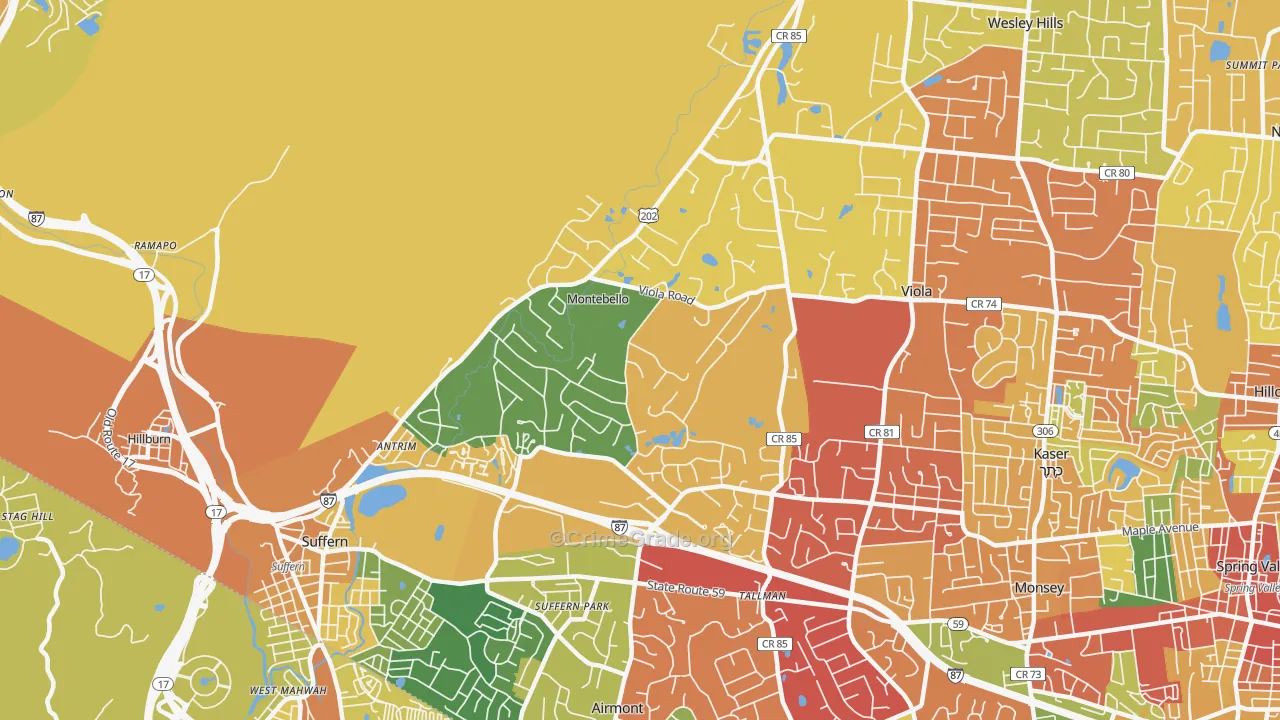 Montebello, NY Map of Robbery Rates