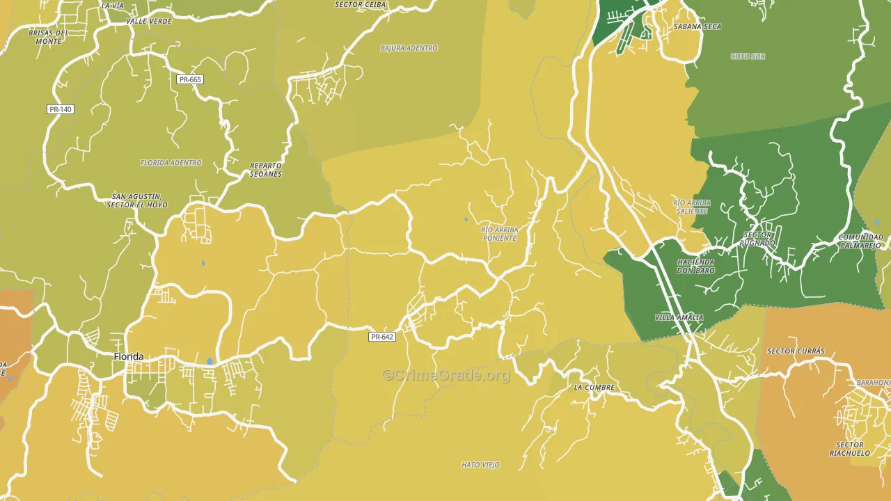 Montebello, PR Map of Robbery Rates