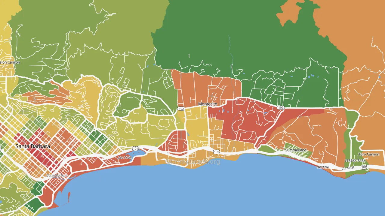 Montecito, CA Map of Robbery Rates