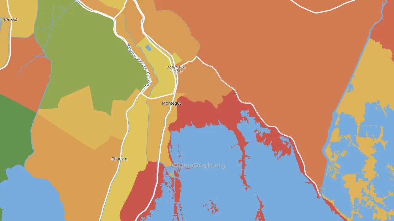 Montegut, LA Map of Robbery Rates