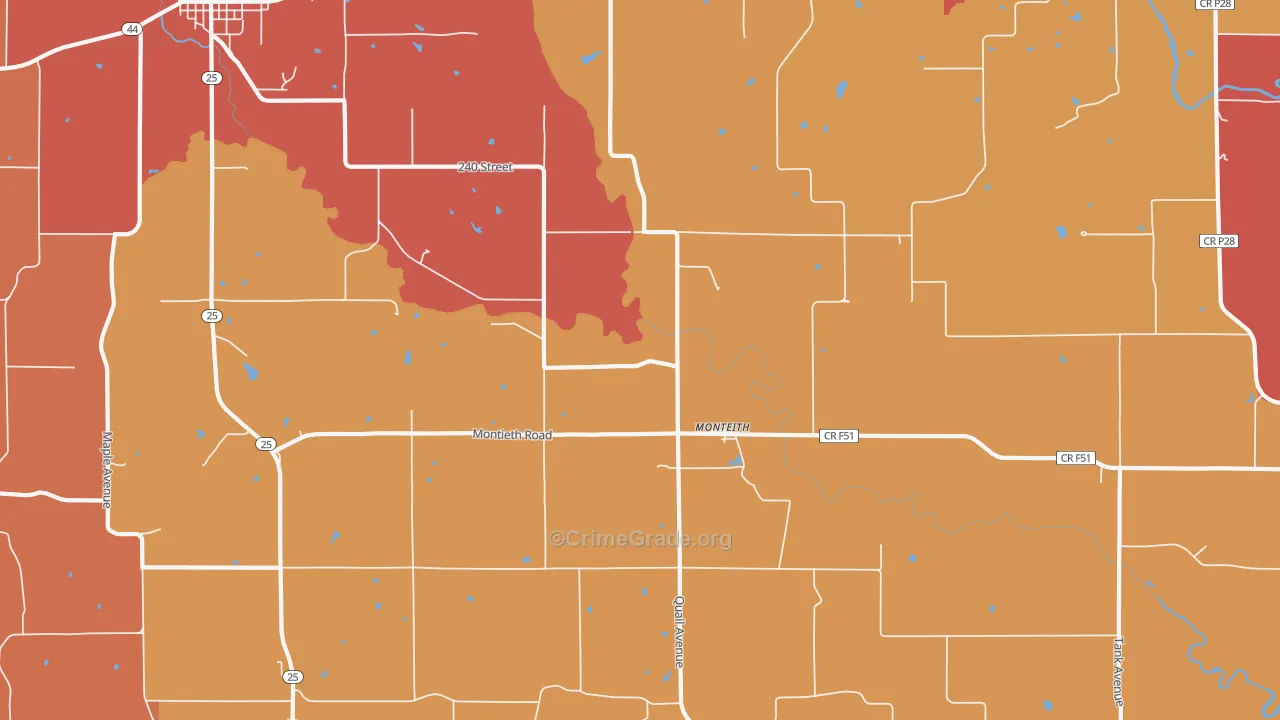 Monteith, IA Map of Robbery Rates