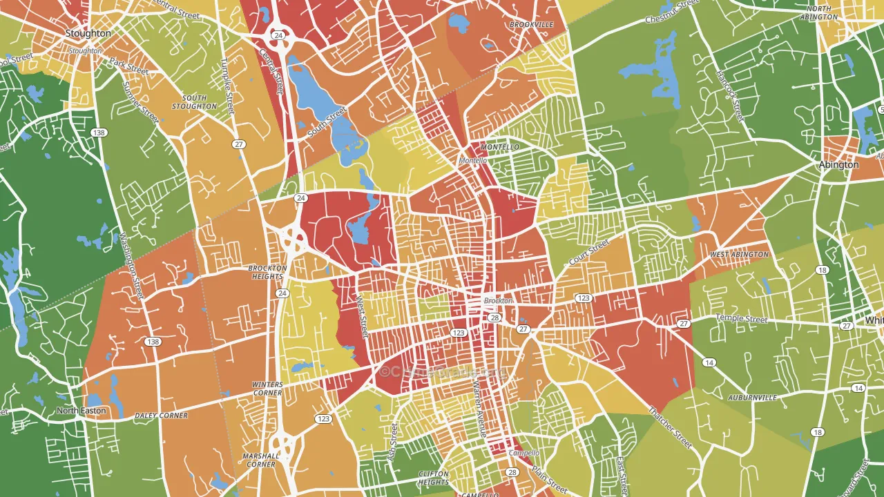 Montello, Brockton, MA Map of Robbery Rates
