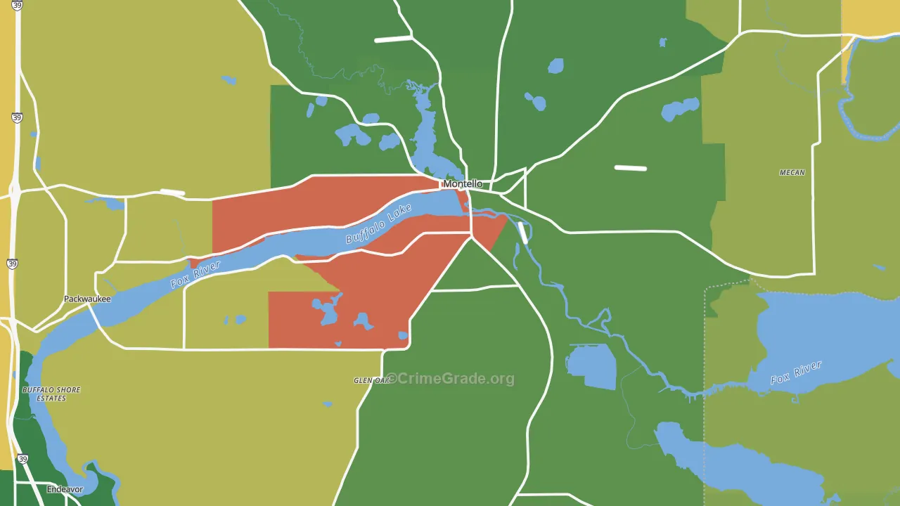 Montello, WI Map of Robbery Rates