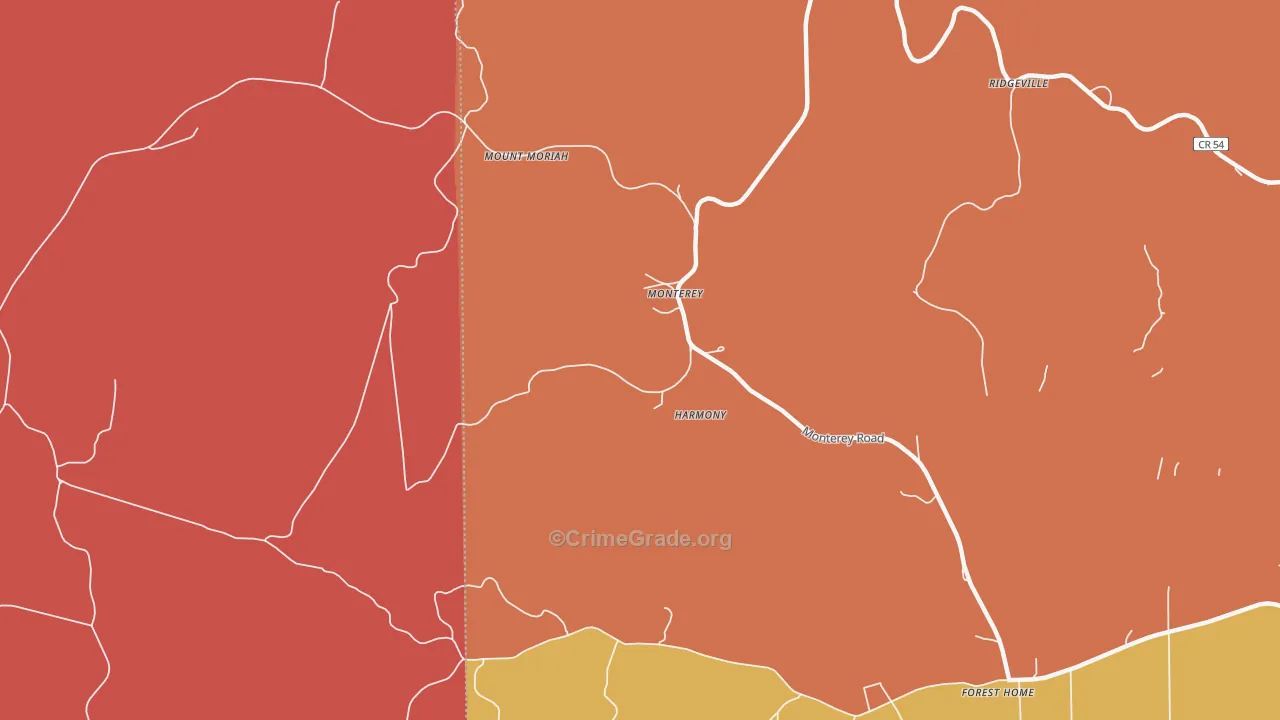 Monterey, AL Map of Robbery Rates