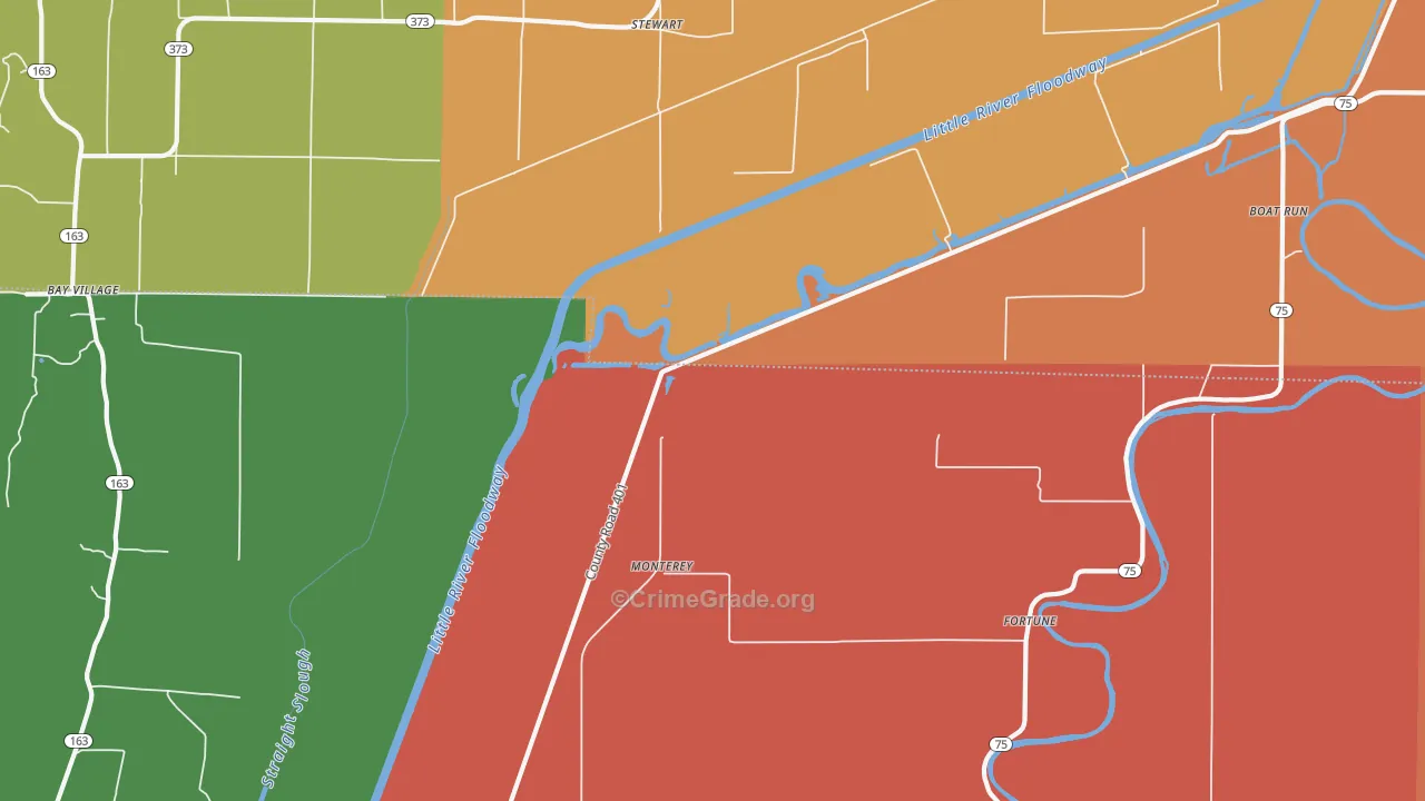 Monterey, AR Map of Robbery Rates