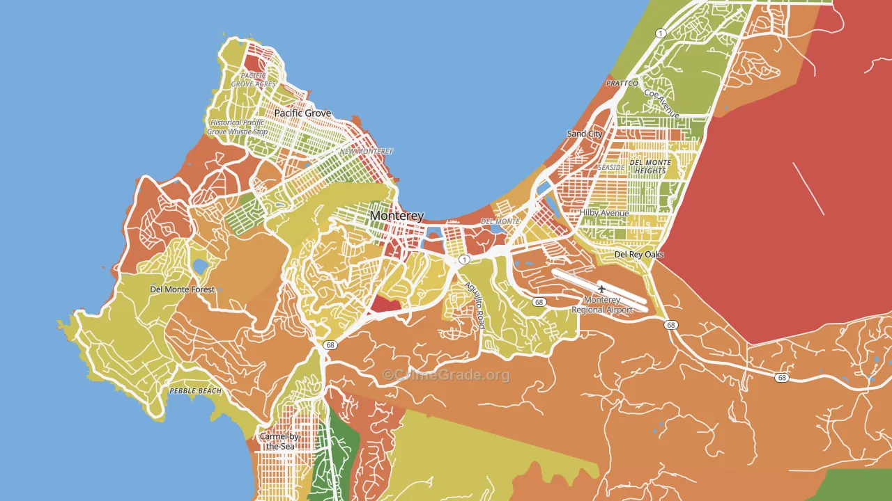 Monterey, CA Map of Robbery Rates