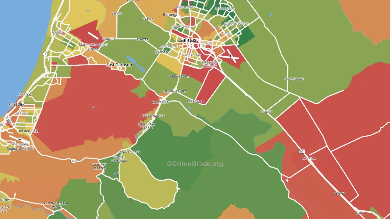 Monterey County, CA Map of Robbery Rates