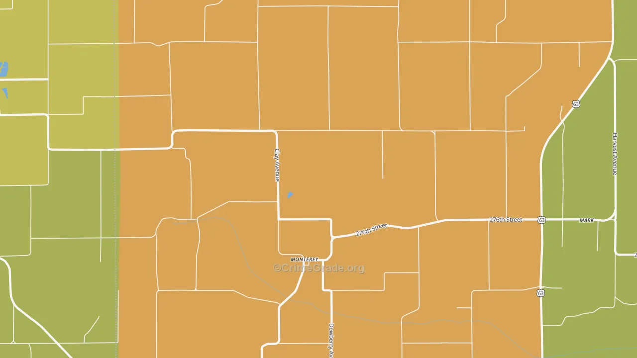 Monterey, IA Map of Robbery Rates