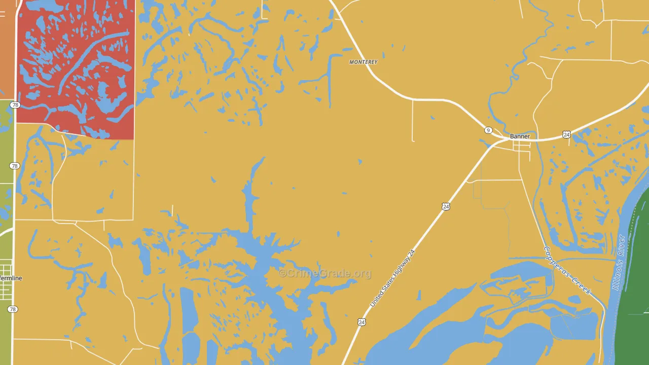 Monterey, IL Map of Robbery Rates